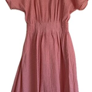 Club Monaco Women’s Dusty Rose Seersucker Smocked-Waist Dress